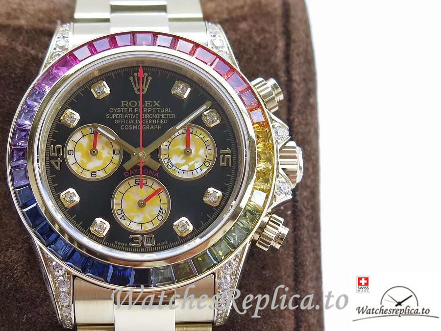 Swiss Rolex Daytona Cosmograph Rainbow Replica 116589 Gold Strap 40MM - WatchesReplica.is