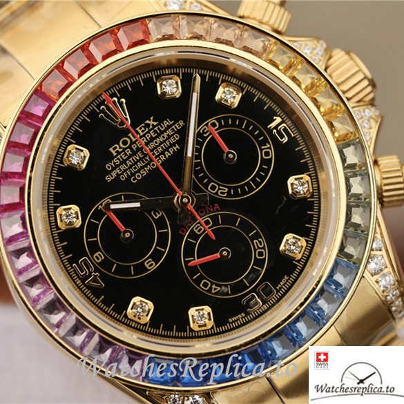 Swiss Rolex Daytona Replica 116598RBOW Yellow Gold strap 40MM - WatchesReplica.is