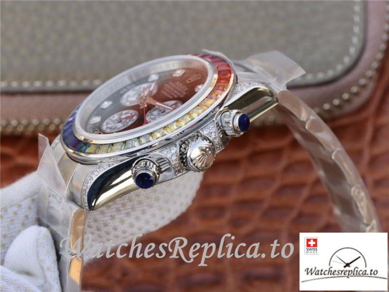 Swiss Rolex Daytona Cosmograph Rainbow Replica 116595RBOW Silver Strap 40MM - WatchesReplica.is
