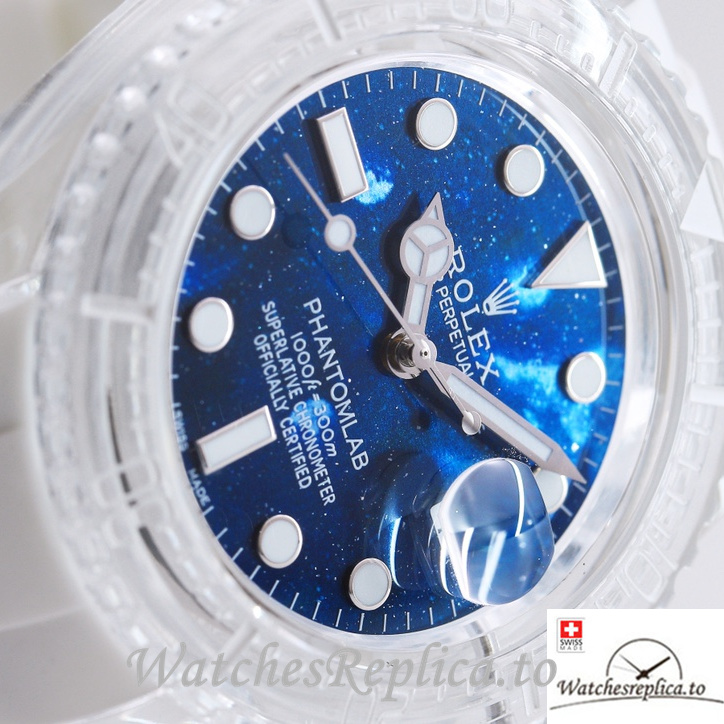 Swiss Rolex Submariner Replica Rubber strap 40MM PHANTOMLAB&ROLEX Royal blue Dial - WatchesReplica.is