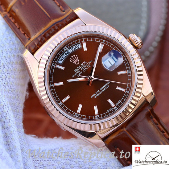 Swiss Rolex Day-Date Replica 118135 Leather strap 36MM - WatchesReplica.is