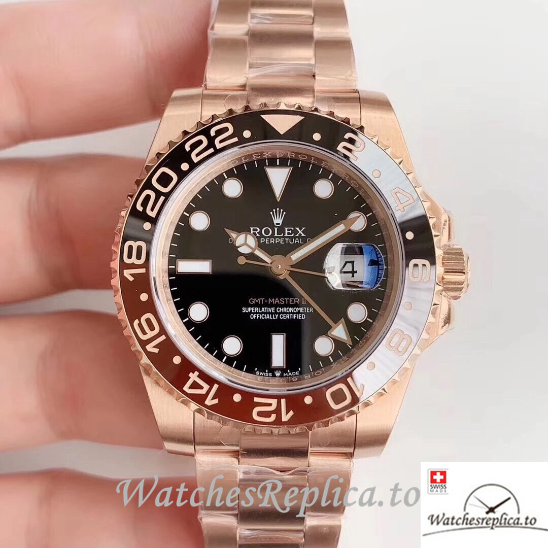 Swiss Rolex GMT-Master Replica 126715 Rose Gold strap 40MM - WatchesReplica.is