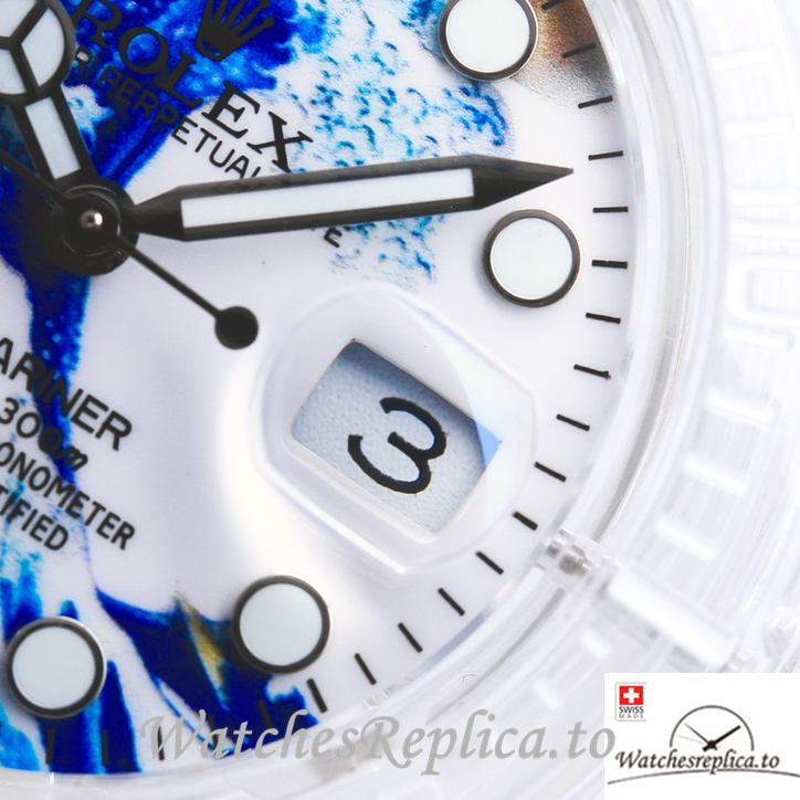 Swiss Rolex Submariner Replica Rubber strap 40MM PHANTOMLAB&ROLEX White and blue Dial - WatchesReplica.is