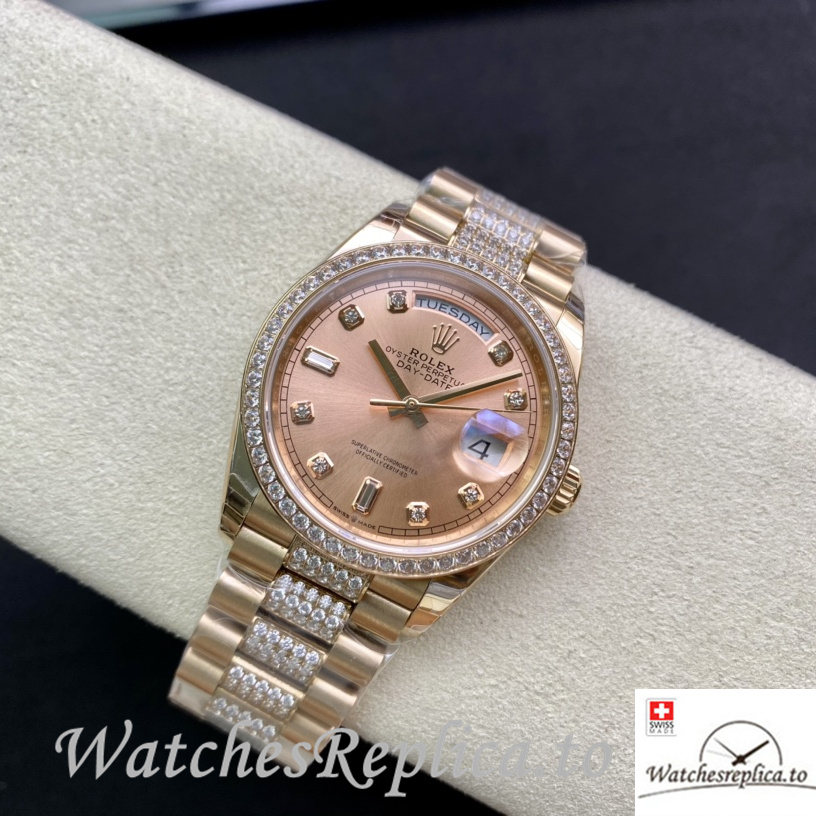 Swiss Rolex Datejust 128348 Replica Rose Gold strap 36MM - WatchesReplica.is