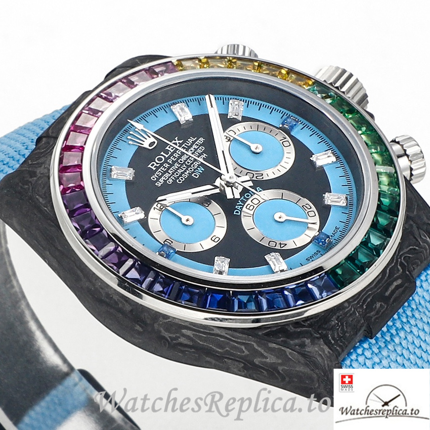 Swiss Rolex Daytona Replica Blue Canvas strap 40MM Blue Dial - WatchesReplica.is
