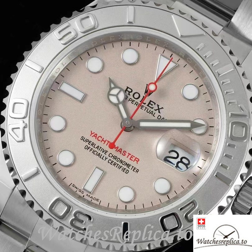 Swiss Rolex Yacht Master Replica Stainless steel strap 40MM Pink Dial - WatchesReplica.is