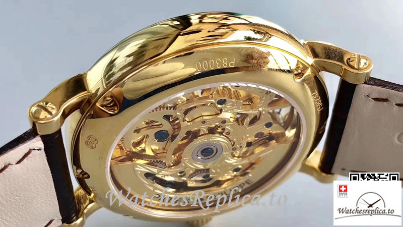 Swiss Patek Philippe Tourbillon Replica Yellow Gold Bezel 42MM - WatchesReplica.is