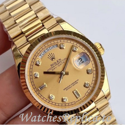 Swiss Rolex Day Date Replica 128238 Yellow Gold strap 36MM - WatchesReplica.is