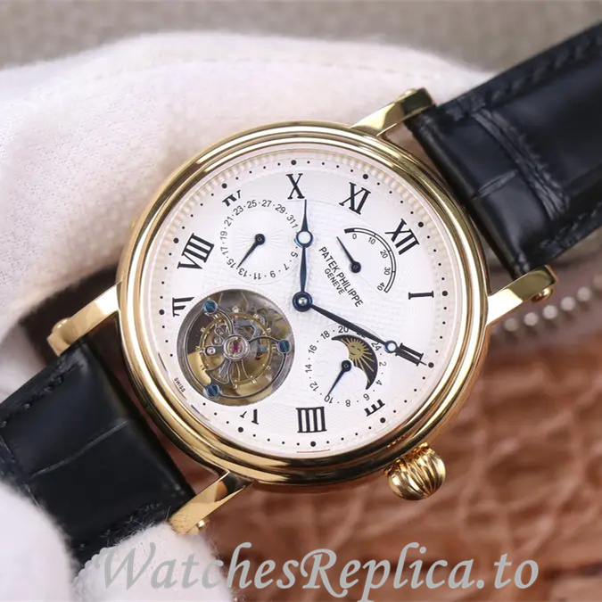 Patek Philippe Replica Complications Leather strap 42MM - WatchesReplica.is