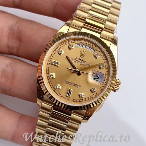 Swiss Rolex Day Date Replica 128238 Yellow Gold strap 36MM - WatchesReplica.is