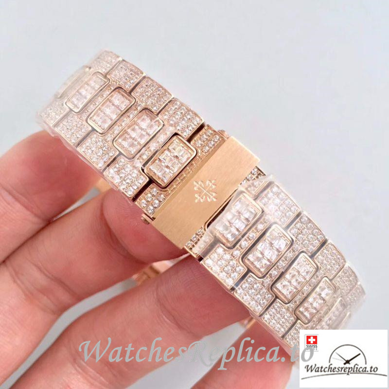Swiss Patek Philippe Nautilus Jumbo Replica 5719/1G-001 001 Diamonds Strap 40MM - WatchesReplica.is