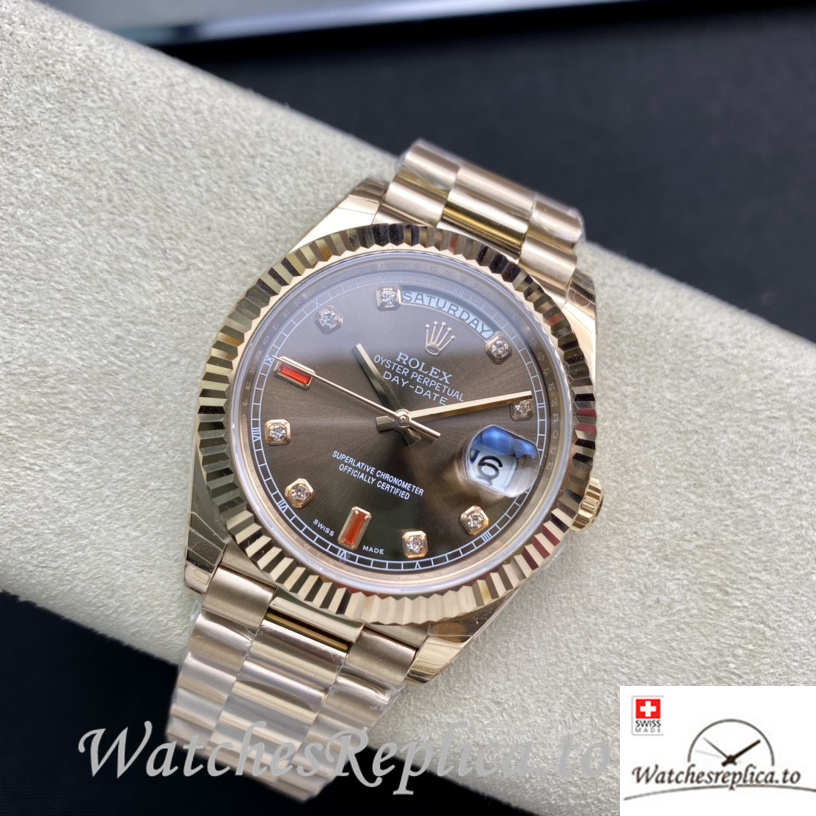 Swiss Rolex Day Date Replica 218235 Rose Gold strap 40MM - WatchesReplica.is
