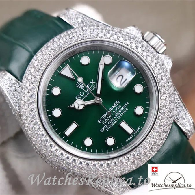 Swiss Rolex Submariner Replica Leather strap 40MM - WatchesReplica.is
