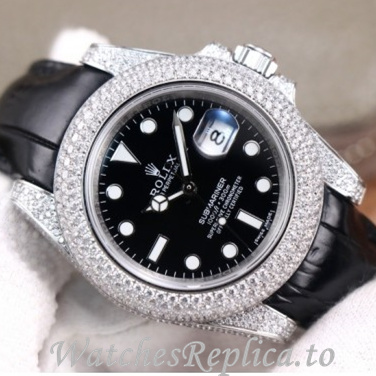 Swiss Rolex Submariner Replica Leather strap 40MM - WatchesReplica.is