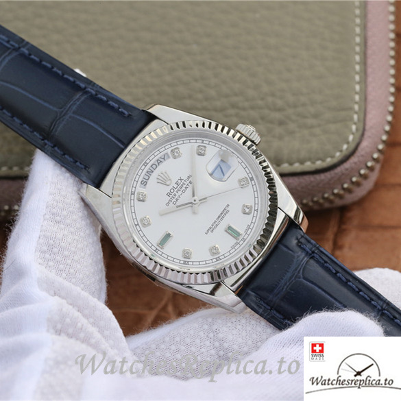 Swiss Rolex Day-Date Replica 118139 Leather strap 36MM - WatchesReplica.is