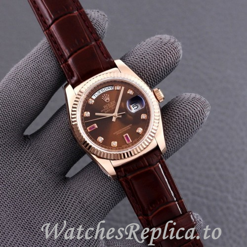 Swiss Rolex Day Date Replica 118139 Leather strap 36MM - WatchesReplica.is