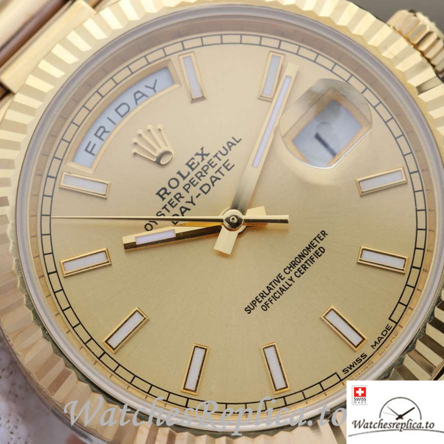 Swiss Rolex Day Date Replica 228238 Yellow Gold strap 40MM - WatchesReplica.is