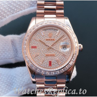 Swiss Rolex Day Date Replica 218399 Rose Gold strap 41MM - WatchesReplica.is