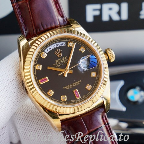 Swiss Rolex Day Date Replica 118139 Leather strap 36MM - WatchesReplica.is