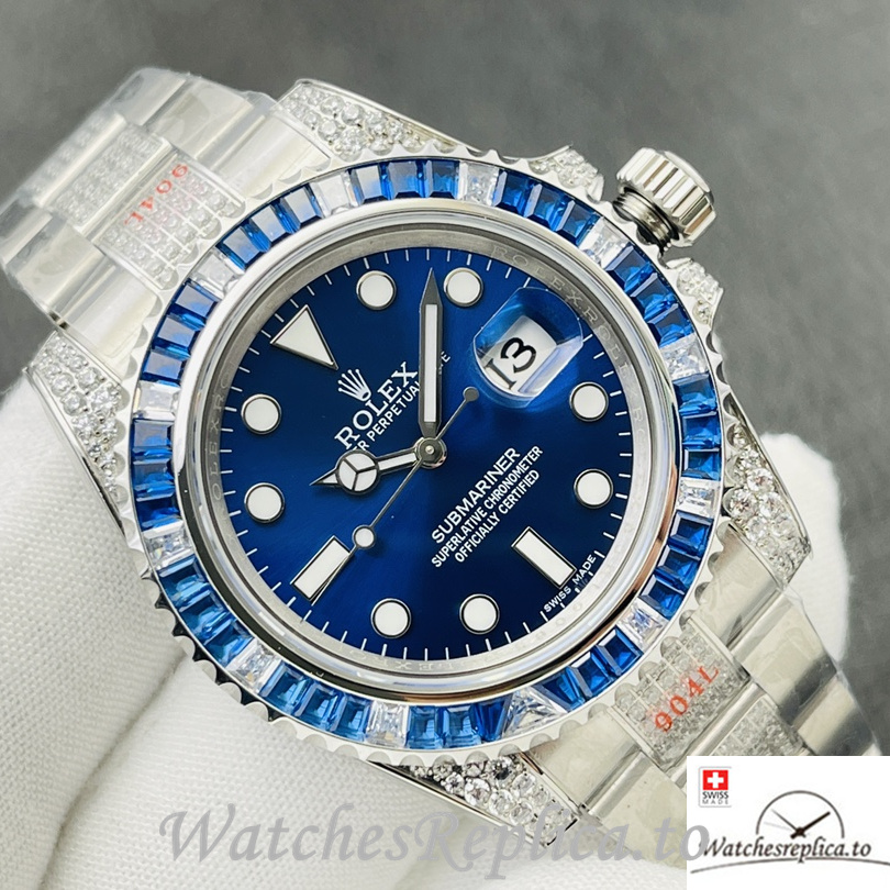 Swiss Rolex Submariner Replica Stainless steel strap 40MM Blue Dial - WatchesReplica.is