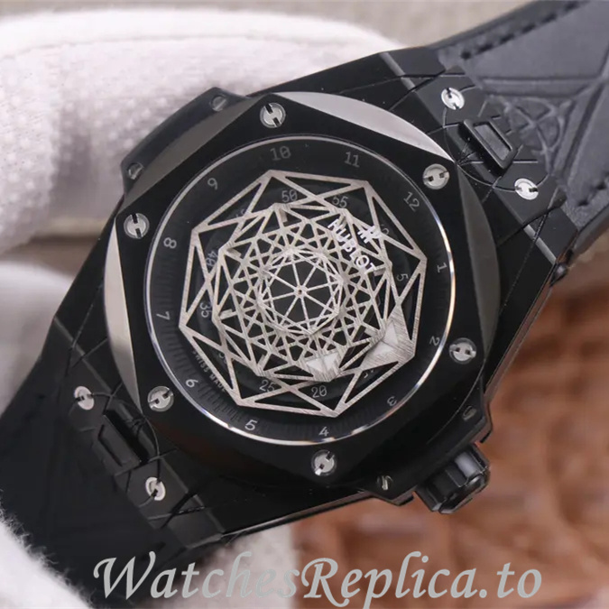 Hublot Replica Big Bang Sang Bleu Leather strap 45MM - WatchesReplica.is
