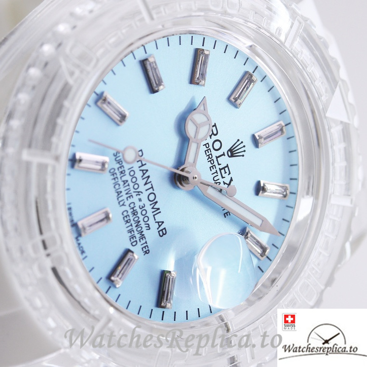 Swiss Rolex Submariner Replica Rubber strap 40MM PHANTOMLAB&ROLEX Baby blue Dial - WatchesReplica.is