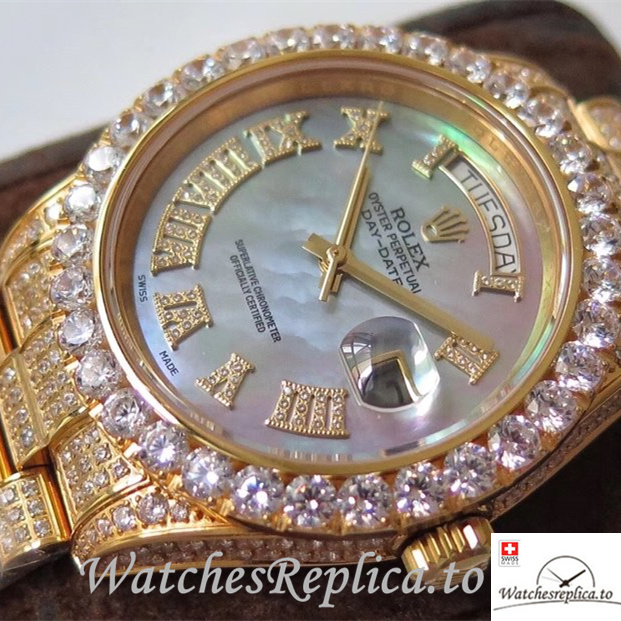 Swiss Rolex Day Date Replica Yellow Gold strap 40MM - WatchesReplica.is