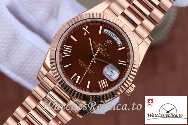 Swiss Rolex Day Date Replica 228235 004 Rose Gold Strap 41MM - WatchesReplica.is