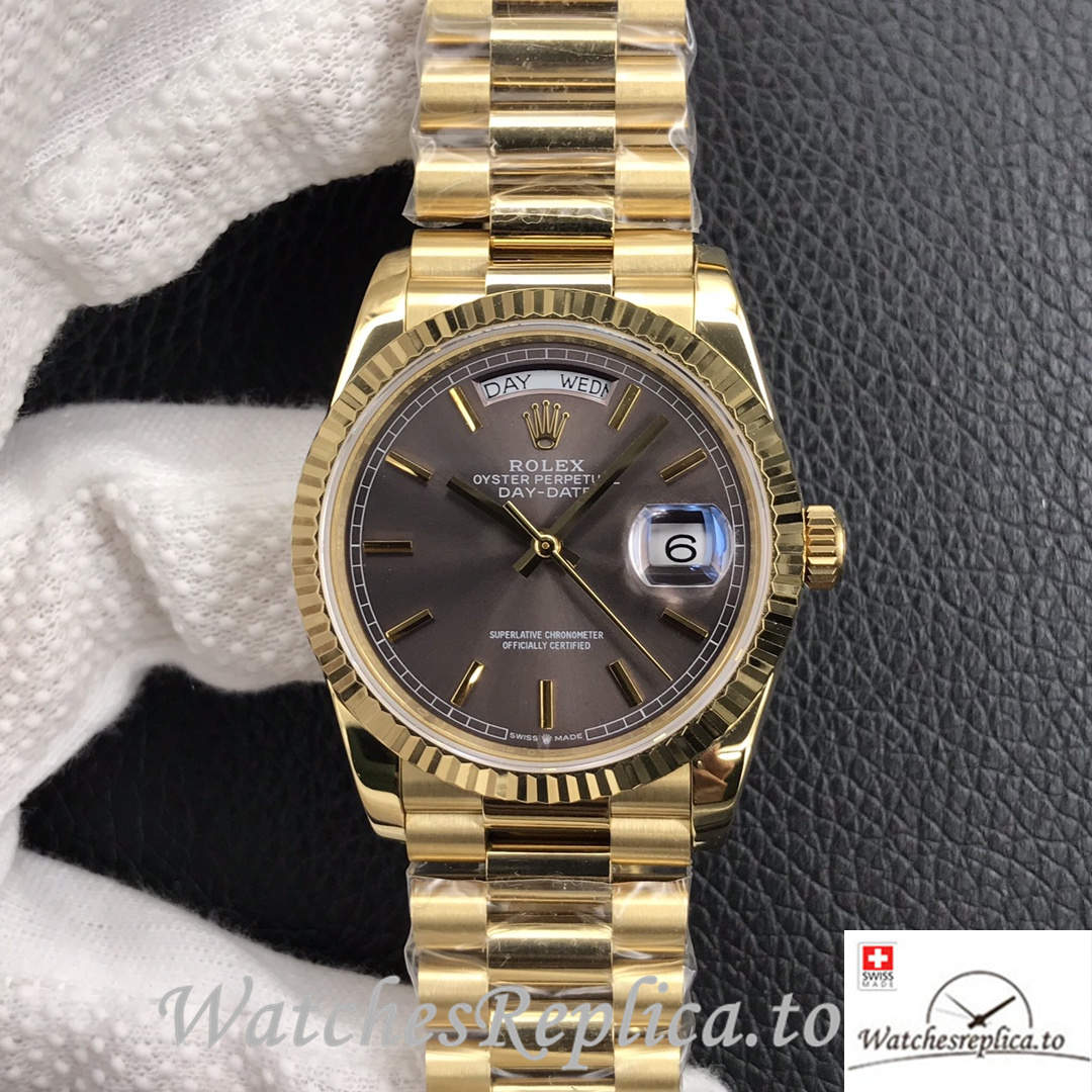 Swiss Rolex Day Date Replica 128238 Yellow Gold strap 36MM - WatchesReplica.is