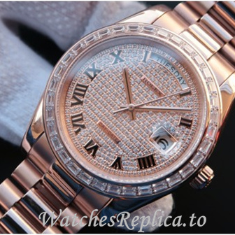 Swiss Rolex Day Date Replica 218399 Rose Gold strap 41MM - WatchesReplica.is