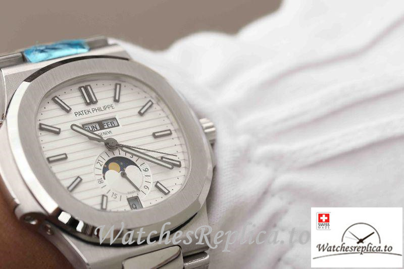 Swiss Patek Philippe Nautilus Annual Calendar Moonpha Replica 5726/1A-010 Stick Markers 40MM - WatchesReplica.is