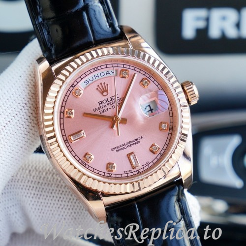 Swiss Rolex Day Date Replica 118139 Leather strap 36MM - WatchesReplica.is