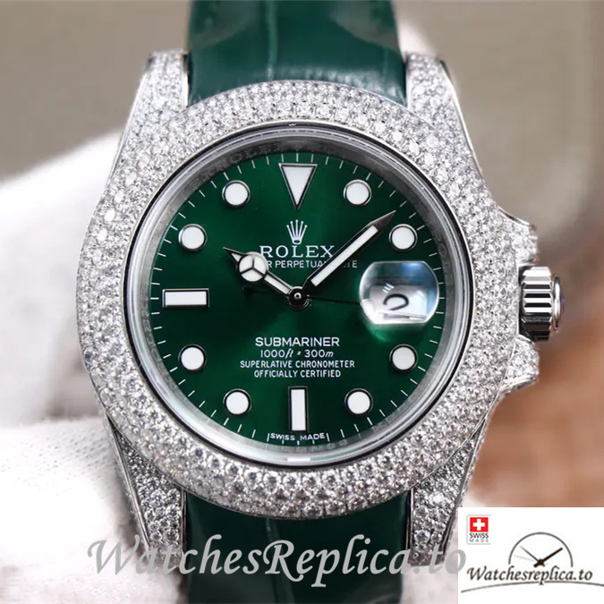Swiss Rolex Submariner Replica Leather strap 40MM - WatchesReplica.is