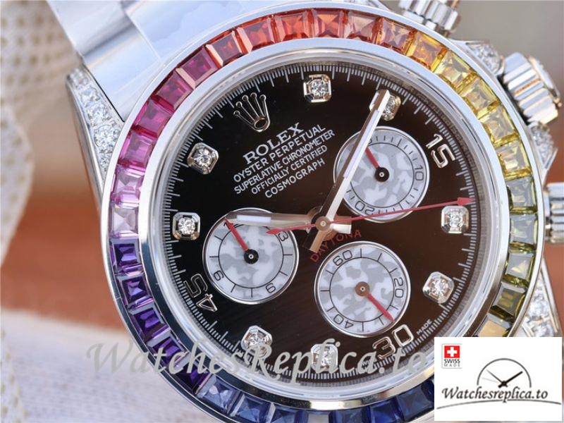 Swiss Rolex Daytona Cosmograph Rainbow Replica 116595RBOW Silver Strap 40MM - WatchesReplica.is