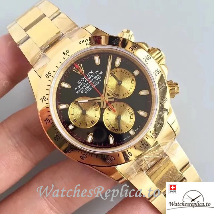 Swiss Rolex Daytona Replica 116508-0009 Yellow Gold strap 40MM - WatchesReplica.is