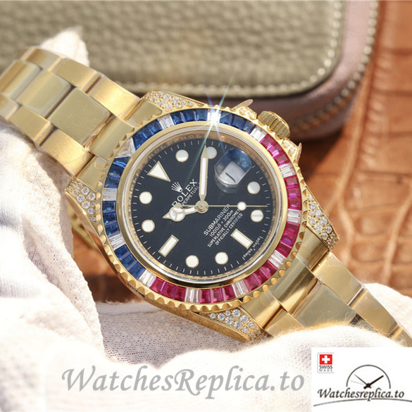 Swiss Rolex Submariner Replica 116618LN-97208 Yellow Gold strap 40MM - WatchesReplica.is