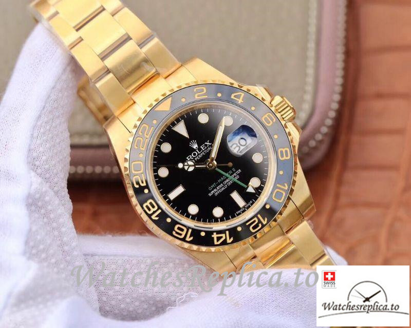 Swiss Rolex GMT Master II Replica 116718 Gold Strap 40MM - WatchesReplica.is