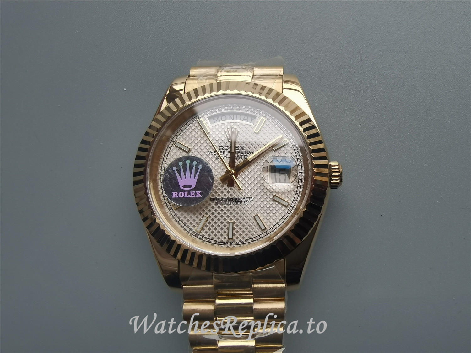 Swiss Rolex Day Date Replica 228238 Yellow Gold Bezel 40MM - WatchesReplica.is