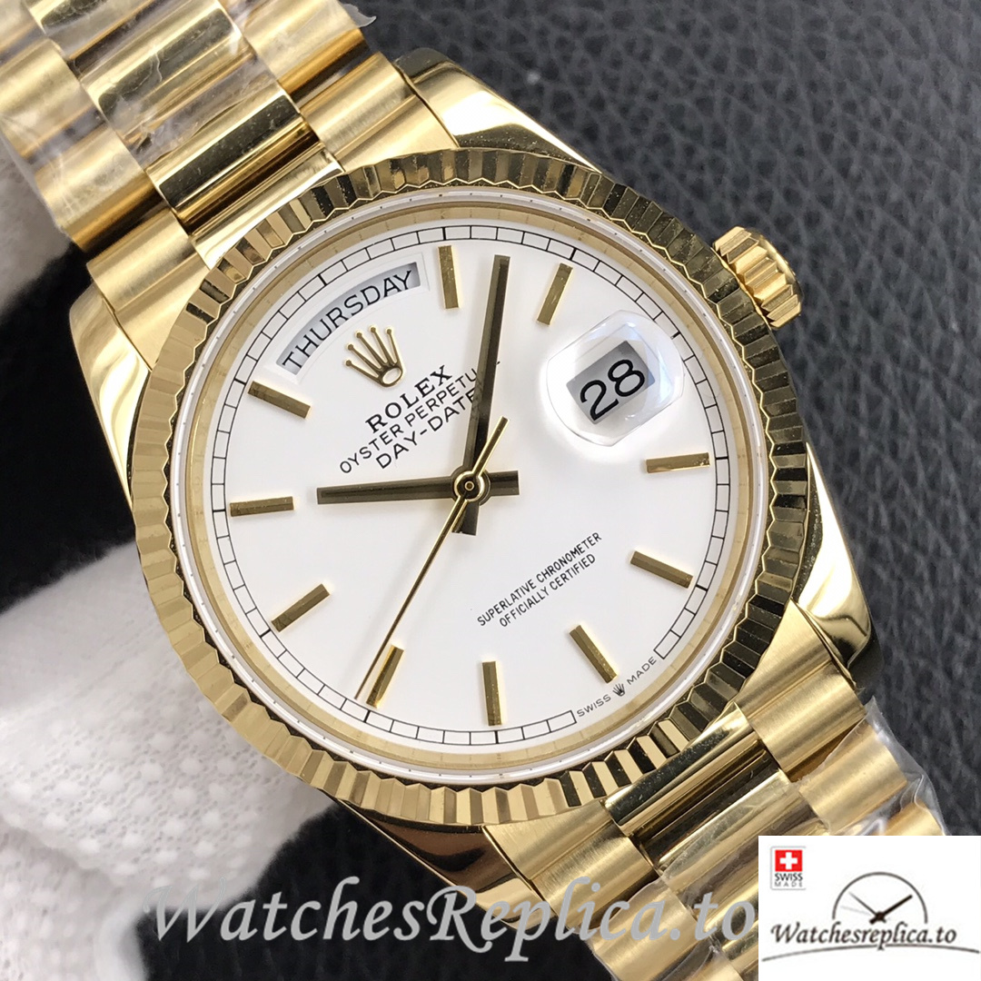 Swiss Rolex Day Date Replica 128238 Yellow Gold strap 36MM - WatchesReplica.is