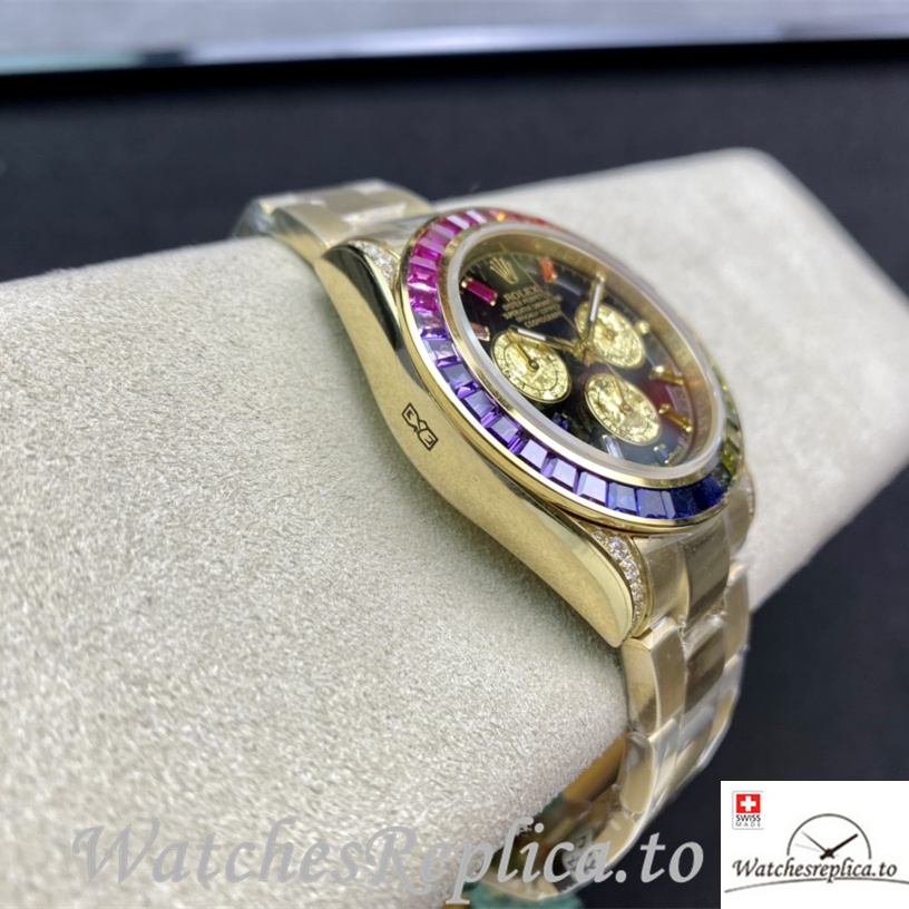 Swiss Rolex Daytona 116598RBOW Replica Yellow Gold strap 40MM - WatchesReplica.is