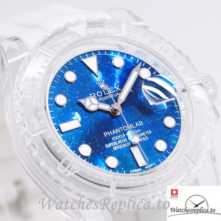 Swiss Rolex Submariner Replica Rubber strap 40MM PHANTOMLAB&ROLEX Royal blue Dial - WatchesReplica.is
