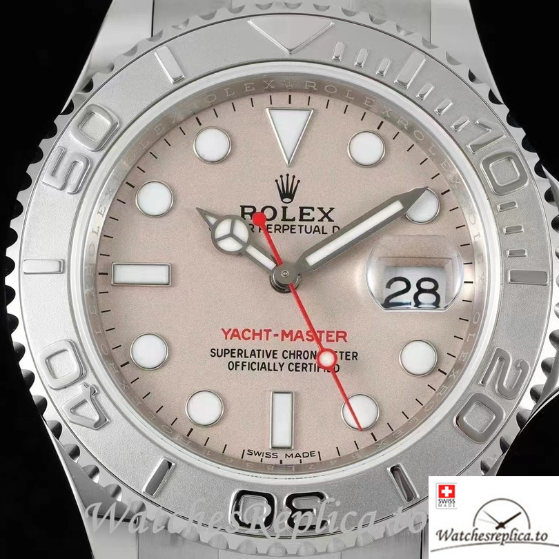 Swiss Rolex Yacht Master Replica Stainless steel strap 40MM Pink Dial - WatchesReplica.is