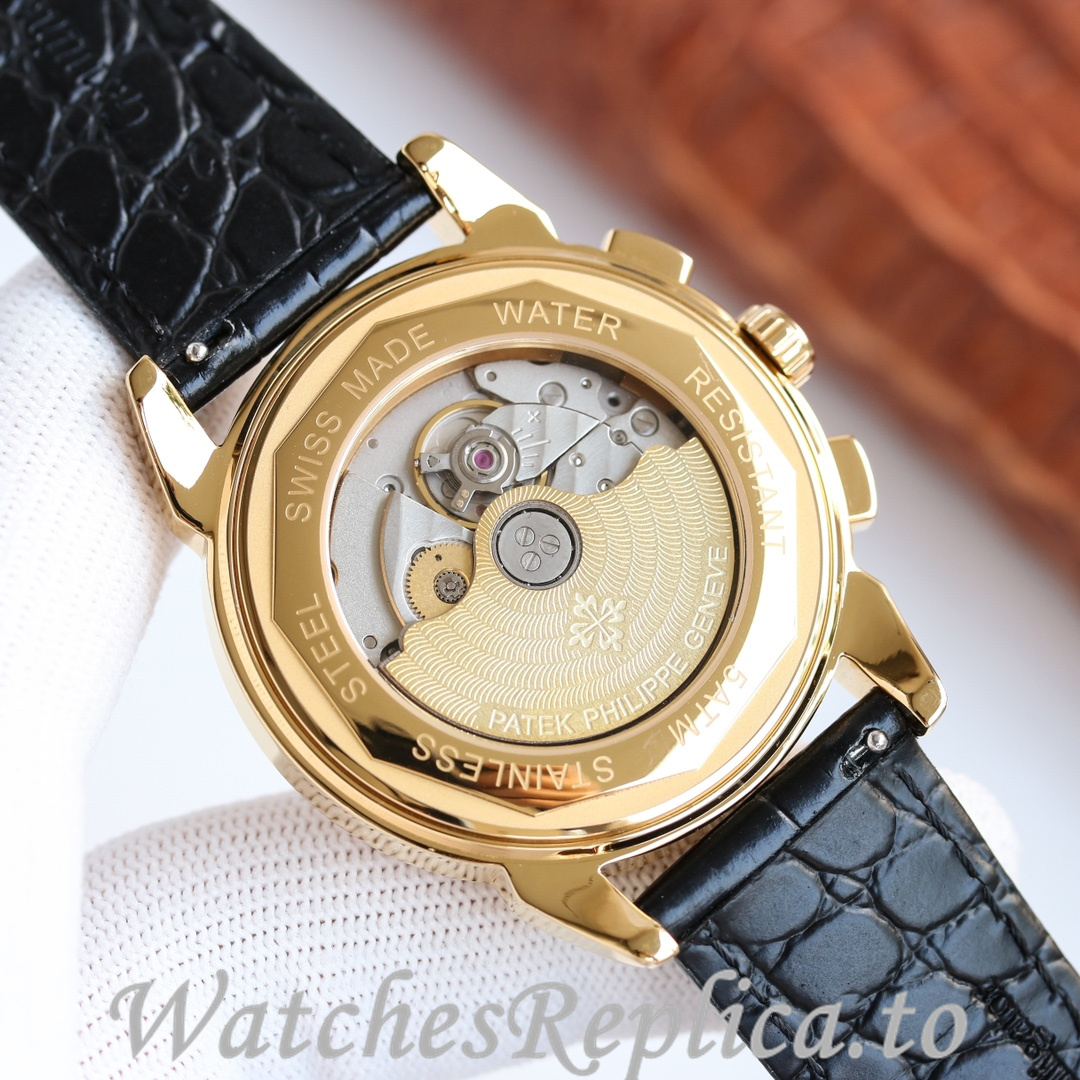 Patek Philippe Replica Annual Calendar Leather strap 41MM - WatchesReplica.is