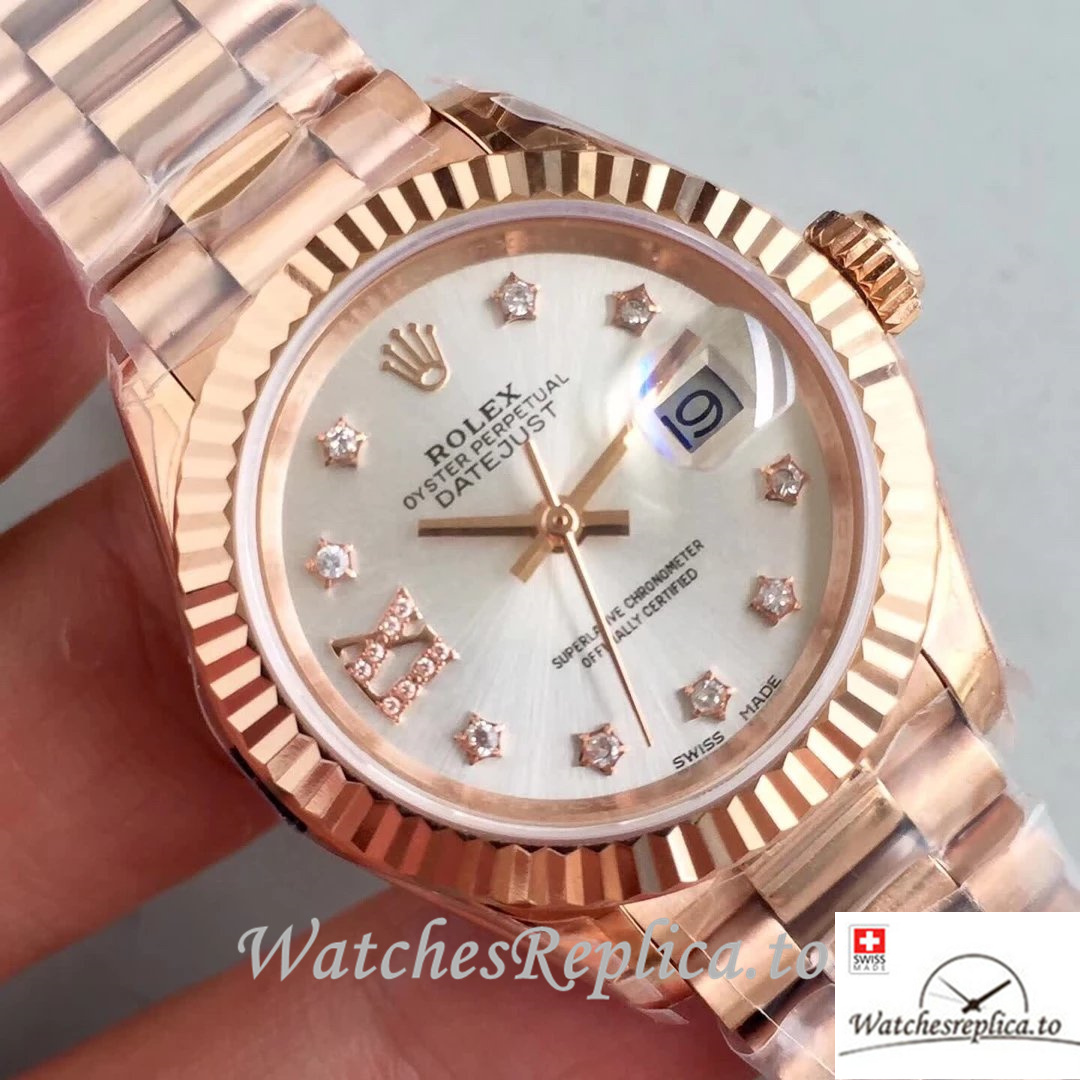 Swiss Rolex Datejust Replica 279175 Rose Gold strap 28MM - WatchesReplica.is