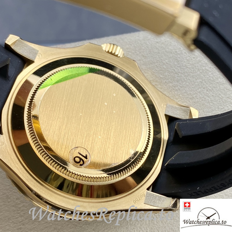 Swiss Rolex Yacht Master Replica Rubber strap 42MM Yellow Gold Case - WatchesReplica.is