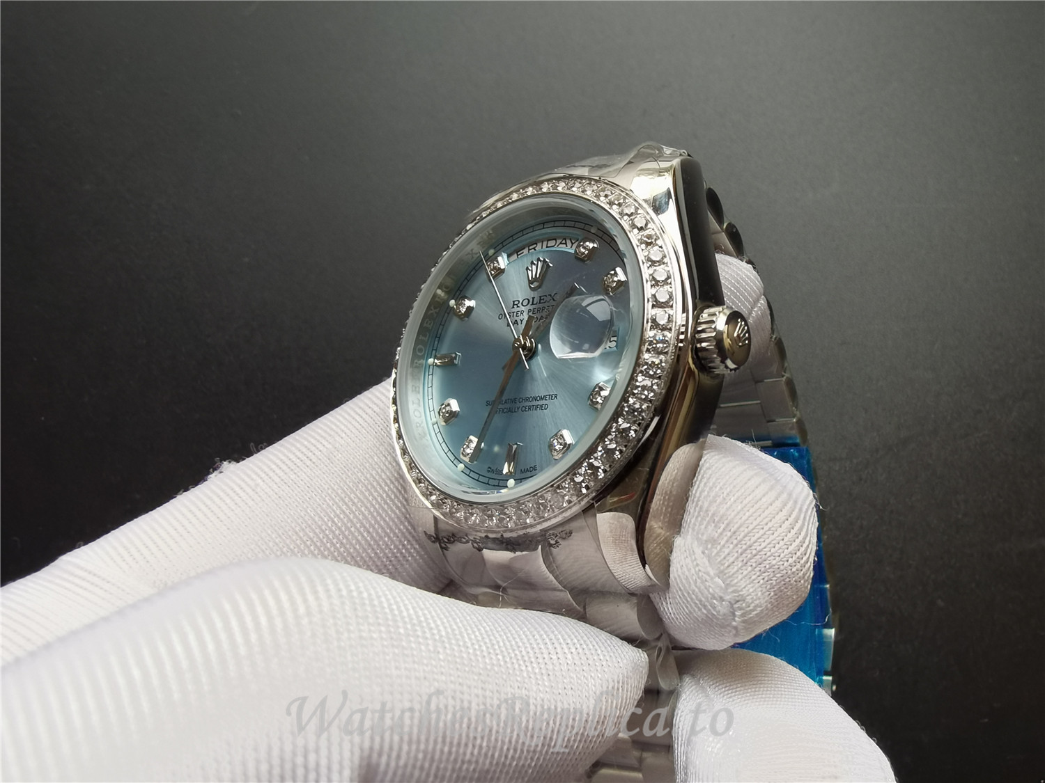 Rolex Day-Date Blue Diamond Dial 118346 - WatchesReplica.is