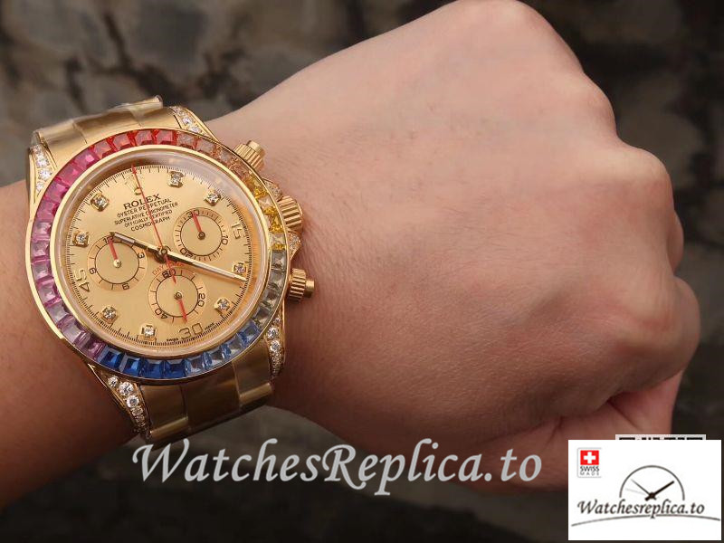 Swiss Rolex Daytona Cosmograph Replica 116598RBOW 001 Gold Strap 40MM - WatchesReplica.is