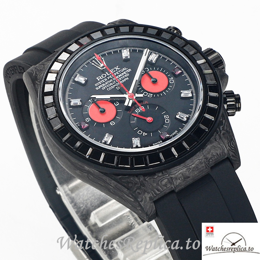 Swiss Rolex Daytona Replica Black Rubber strap 40MM Black Dial - WatchesReplica.is