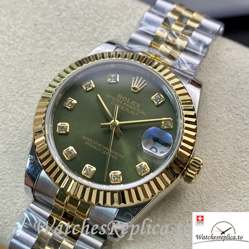 Swiss Rolex Datejust Replica 178384 Stainless steel strap 31MM Green Dial - WatchesReplica.is