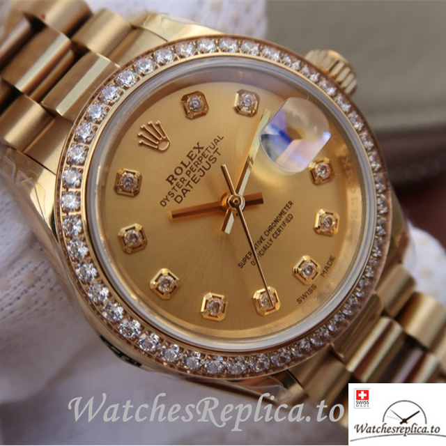 Swiss Rolex Datejust Replica 279138RBR Yellow Gold strap 28MM - WatchesReplica.is
